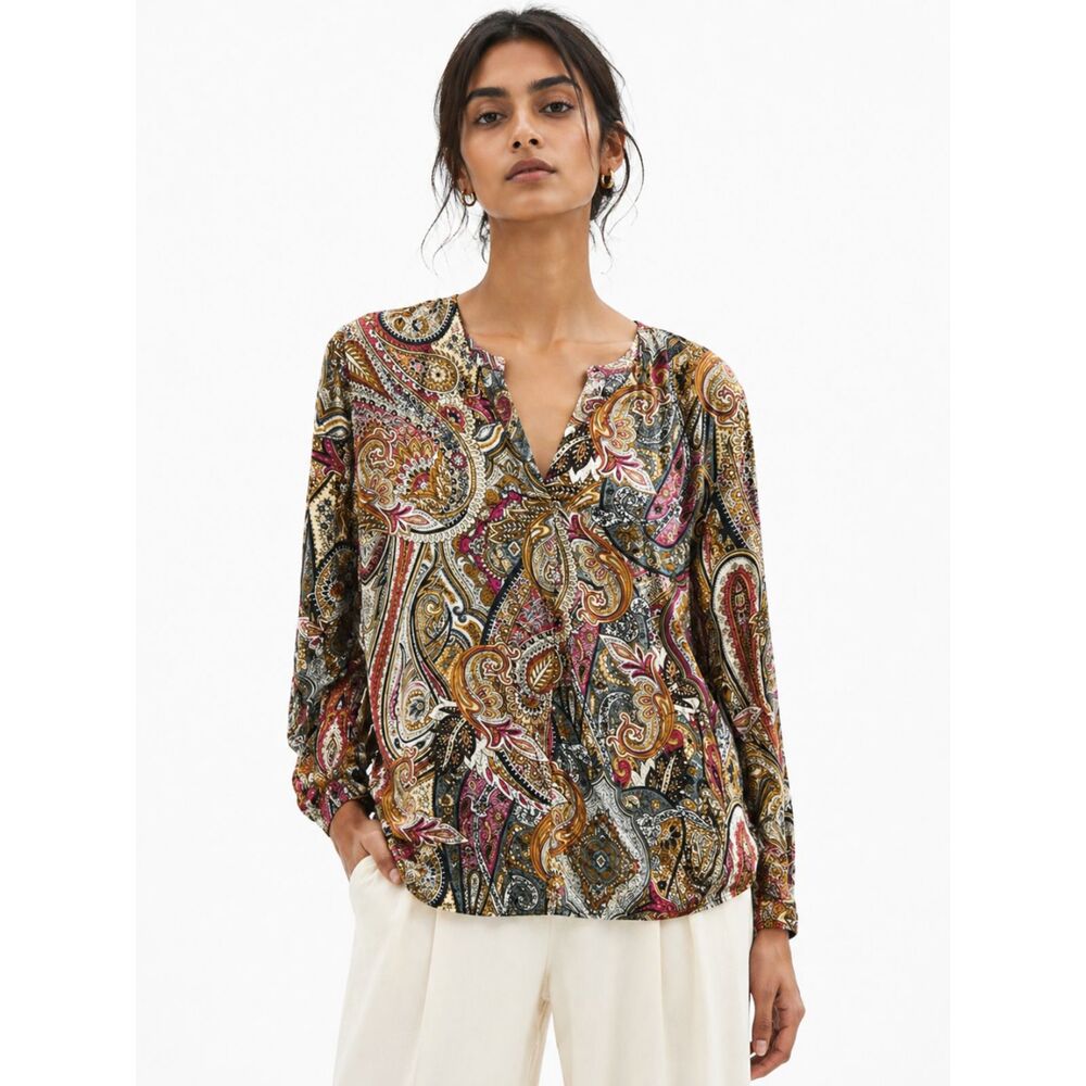 Maus & Hoffman Vintage Italy Paisley Blouse V Neck Chic Designer SM $325 Retail